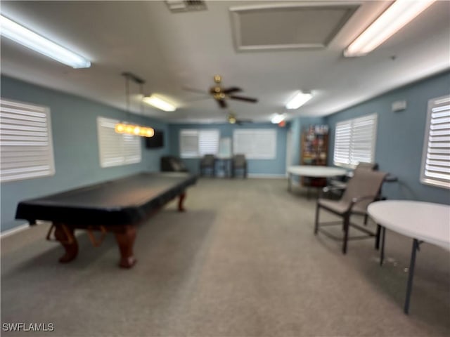 playroom featuring carpet and billiards