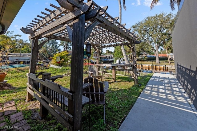 exterior space with a pergola