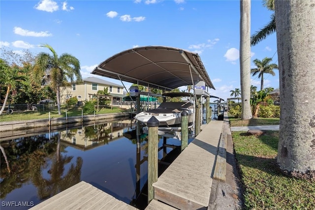 view of dock with a water view