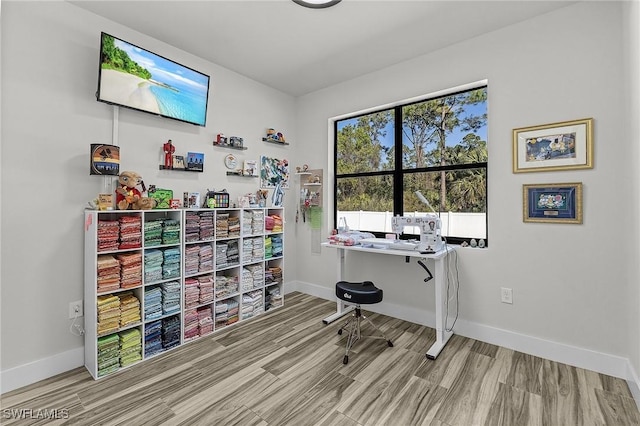 home office with light wood-type flooring