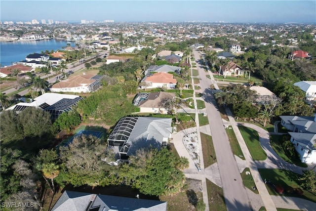 bird's eye view featuring a water view