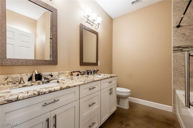 full bath with a sink, visible vents, baseboards, and toilet