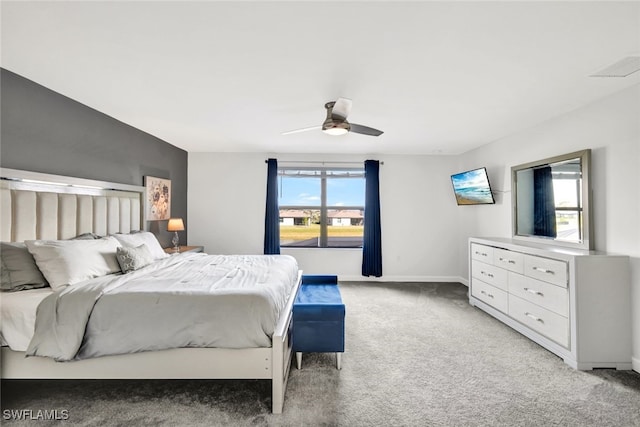 bedroom featuring ceiling fan and carpet flooring