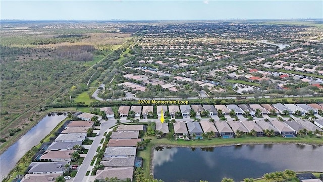 aerial view with a water view