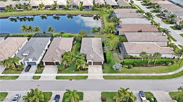 aerial view with a water view