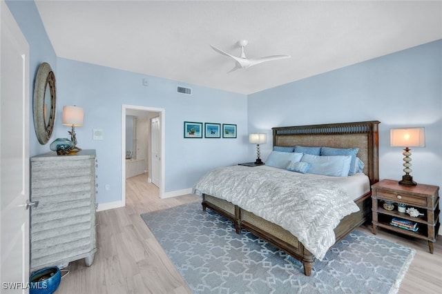 bedroom with hardwood / wood-style flooring and ceiling fan