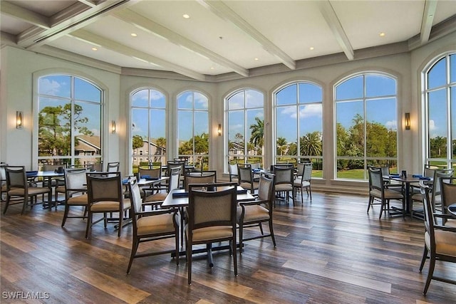 sunroom / solarium with beam ceiling
