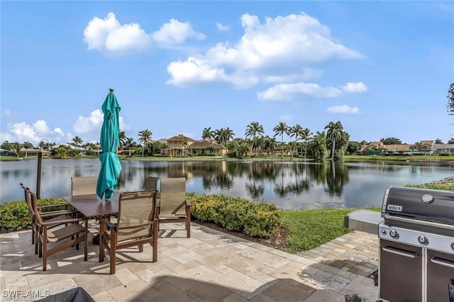 view of patio / terrace with a water view