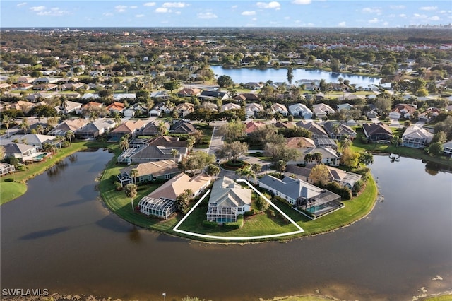 bird's eye view featuring a water view