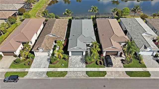 bird's eye view featuring a water view