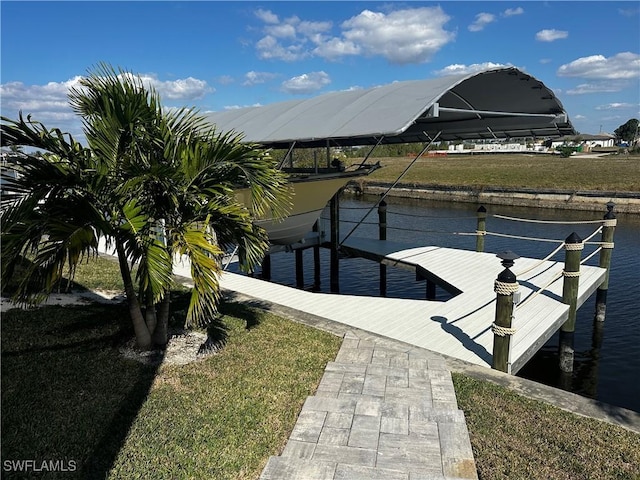 dock area with a water view