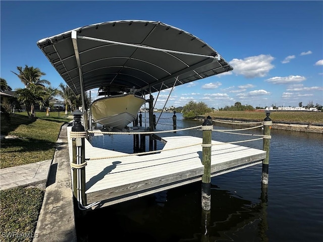 view of dock with a water view