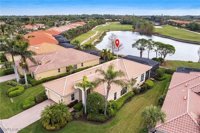 aerial view featuring a water view