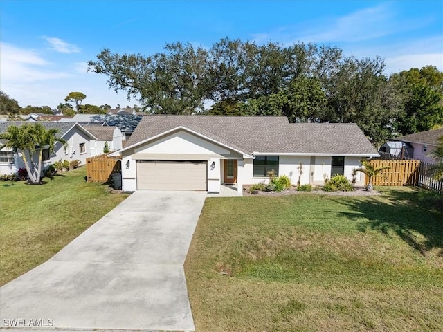 view of front of property with a garage and a front lawn