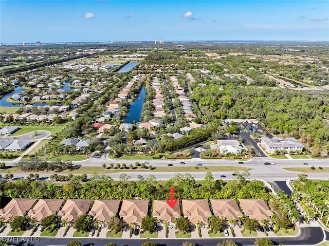 aerial view with a water view