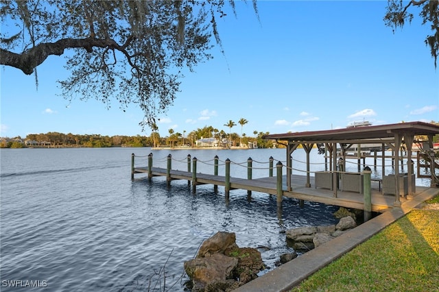 dock area with a water view