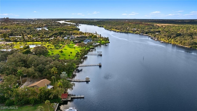 bird's eye view featuring a water view