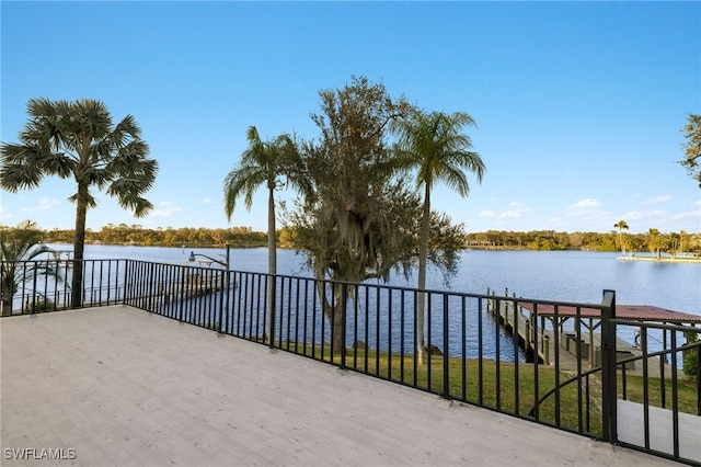 view of patio / terrace featuring a water view