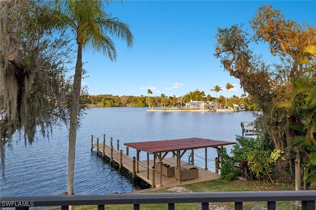 view of dock with a water view