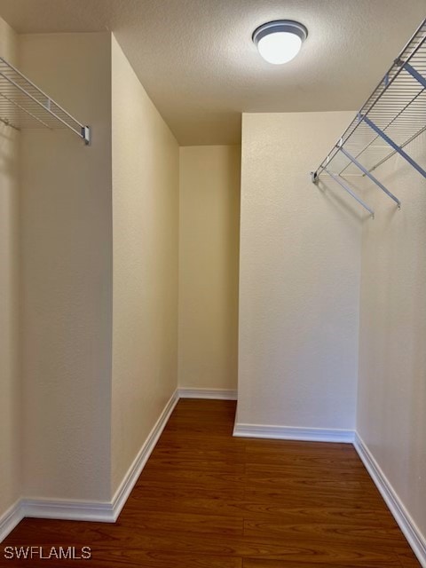 spacious closet with dark hardwood / wood-style flooring