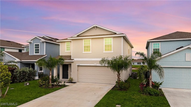 12230 Dakota Ridge Pl, Lehigh Acres, FL 33974 - traditional-style home with driveway, a garage, central AC unit, and a front yard
