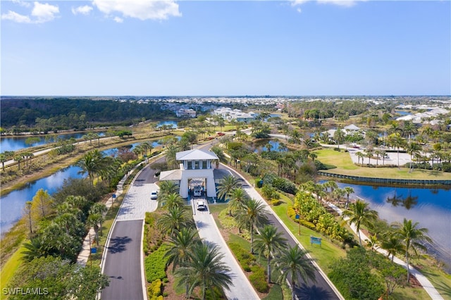 drone / aerial view featuring a water view