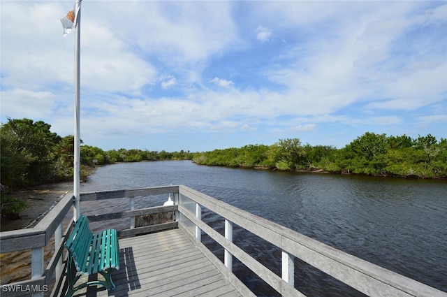 view of dock with a water view