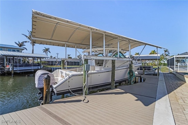 view of dock with a water view