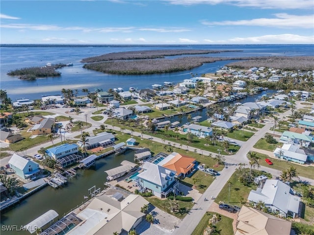 aerial view with a water view