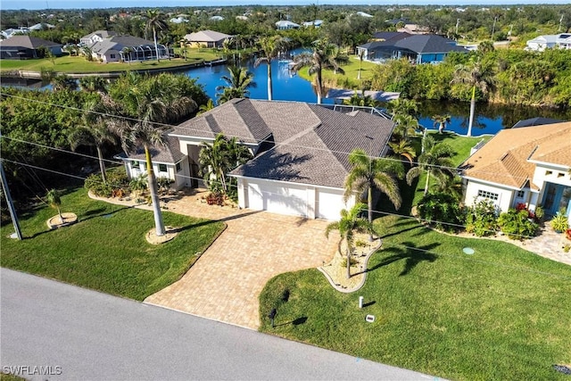 aerial view with a water view