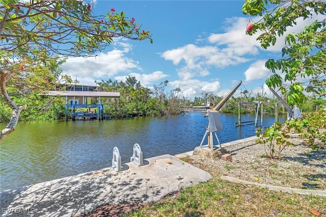 dock area with a water view