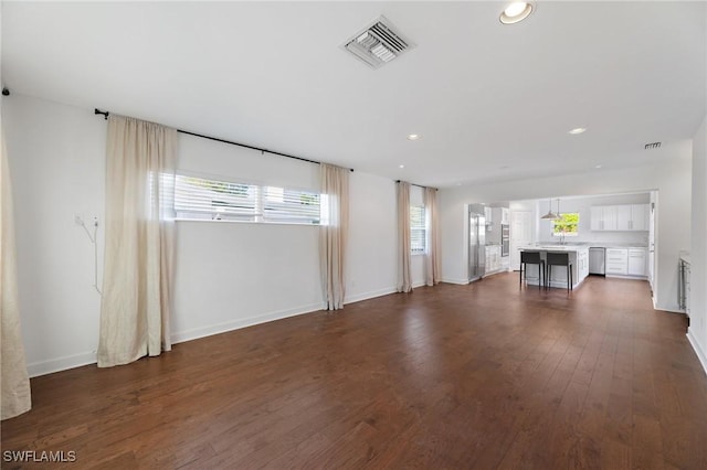 unfurnished living room with dark hardwood / wood-style floors