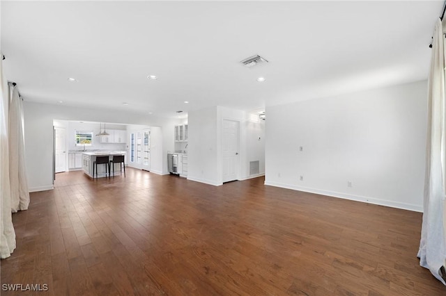 unfurnished living room featuring dark hardwood / wood-style floors