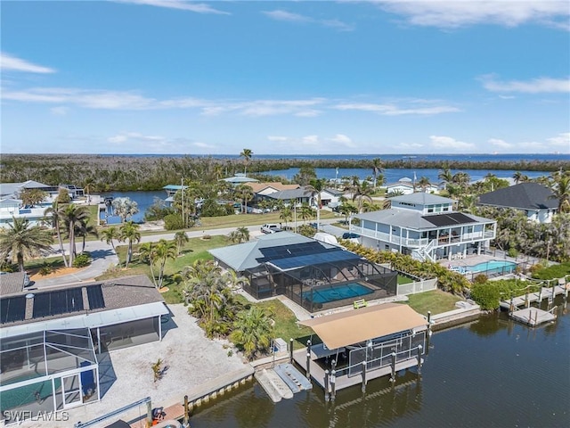 aerial view with a water view