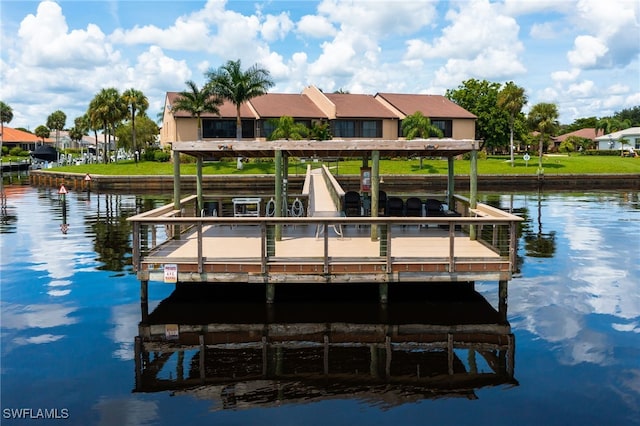 view of dock with a water view