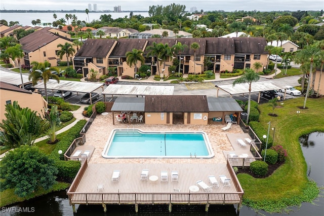 aerial view with a water view