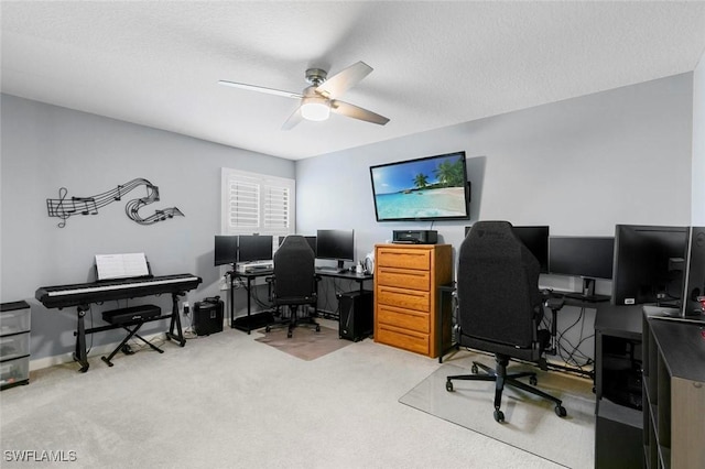 7912 Umberto Ct, Naples, FL 34114 - office with light carpet, a textured ceiling, and ceiling fan