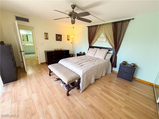 bedroom featuring ceiling fan and light hardwood / wood-style floors