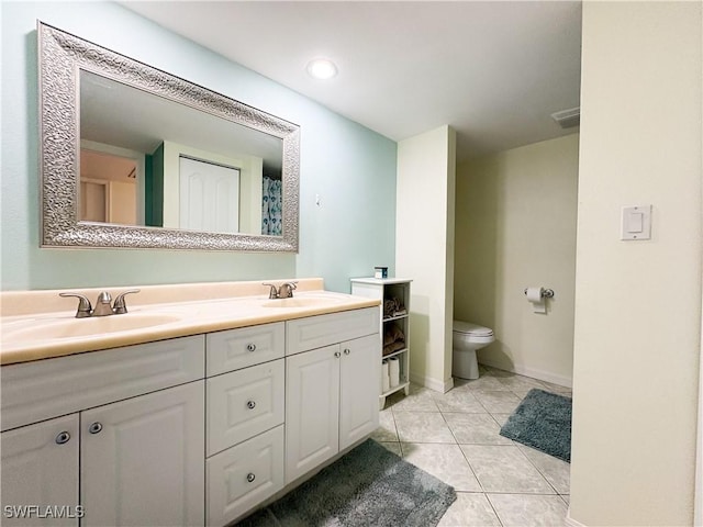 bathroom with vanity, tile patterned floors, and toilet