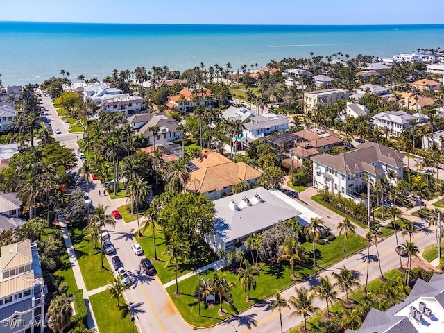 aerial view featuring a residential view and a water view