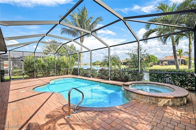 28131 Edenderry Ct, Bonita Springs, FL 34135 - view of pool with a patio, a pool with connected hot tub, and glass enclosure