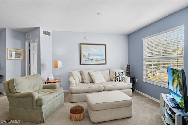 living room with light carpet