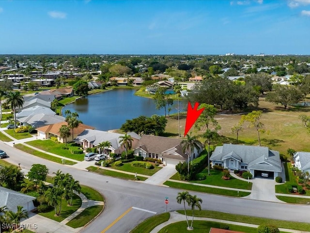 aerial view with a water view