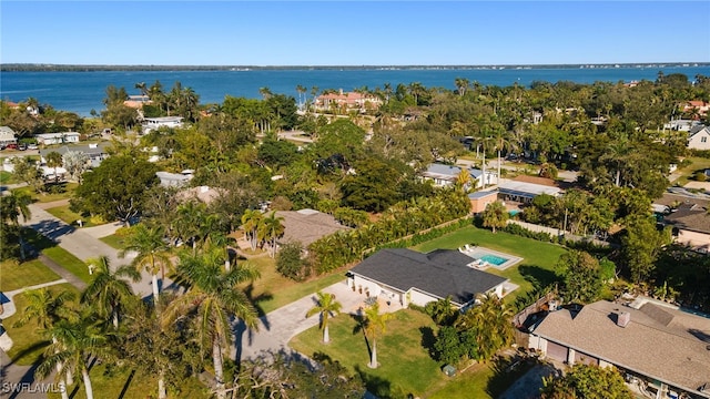 aerial view with a water view