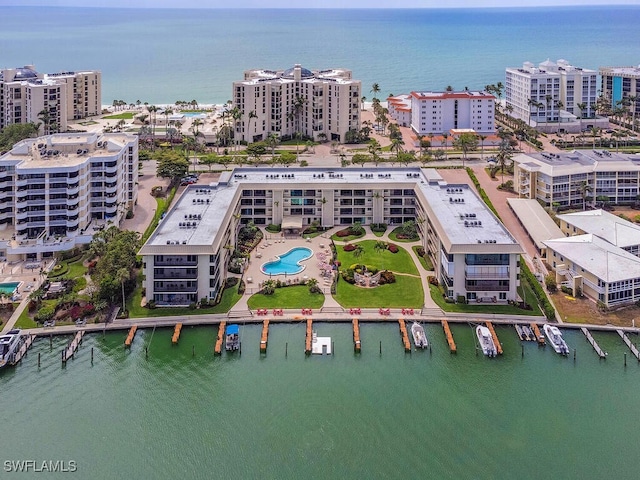 bird's eye view featuring a water view