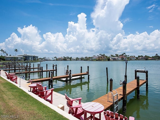 dock area with a water view