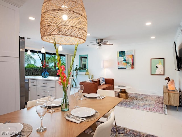 dining room with ceiling fan