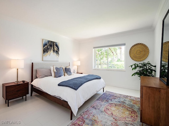 bedroom with crown molding