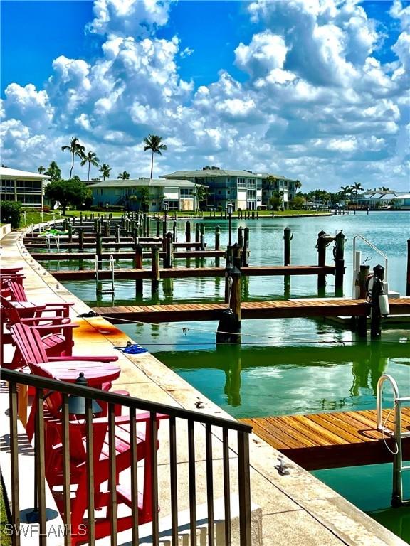 dock area with a water view