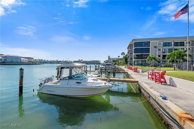 view of dock with a water view